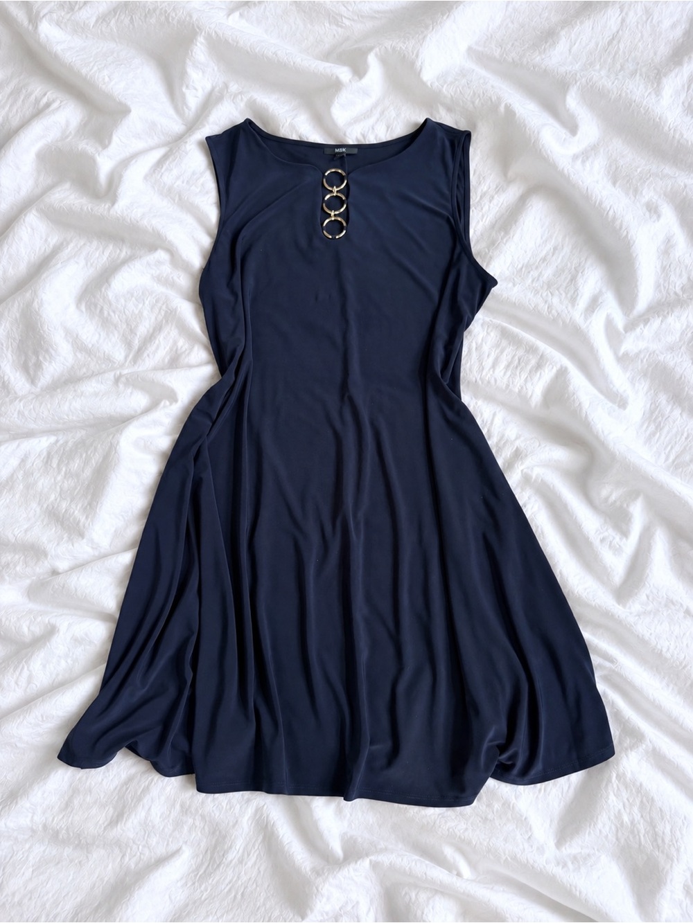 MSK Navy Sleeveless Dress with Gold Ring Accents